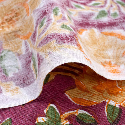 Red Floral Hand Block Printed Indian Fabric