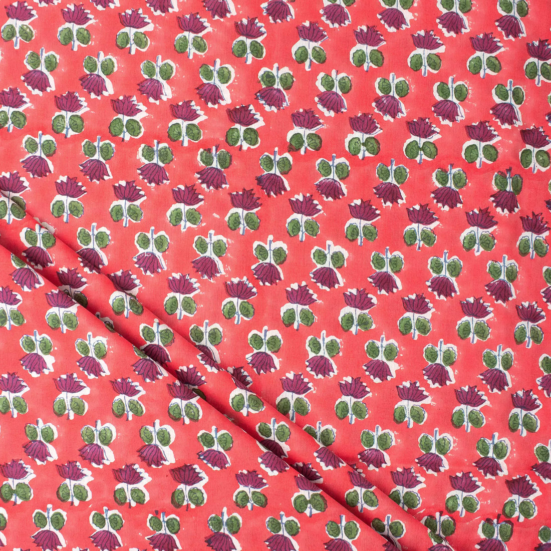 Indian Red Floral Pure Cotton Fabric