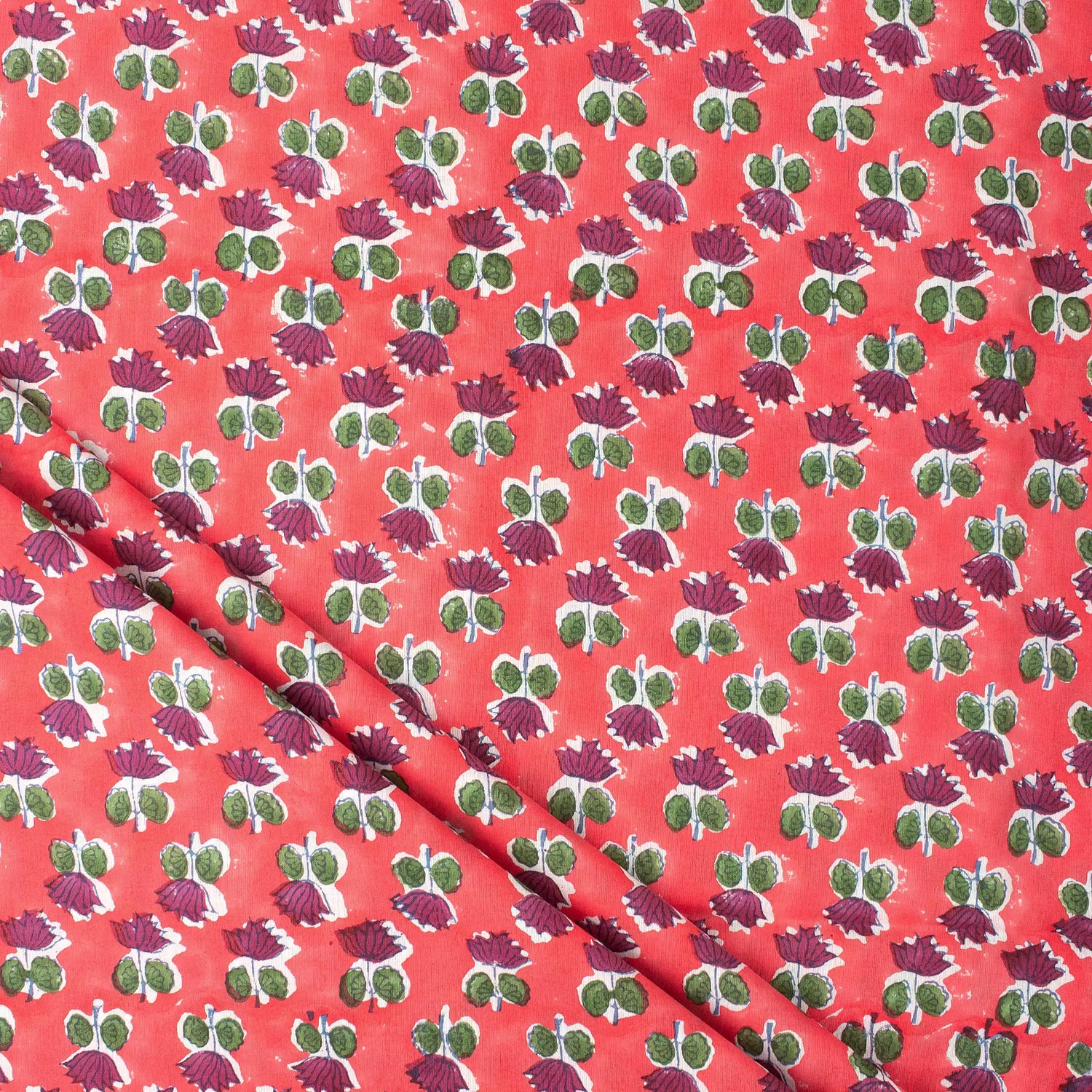 Indian Red Floral Pure Cotton Fabric