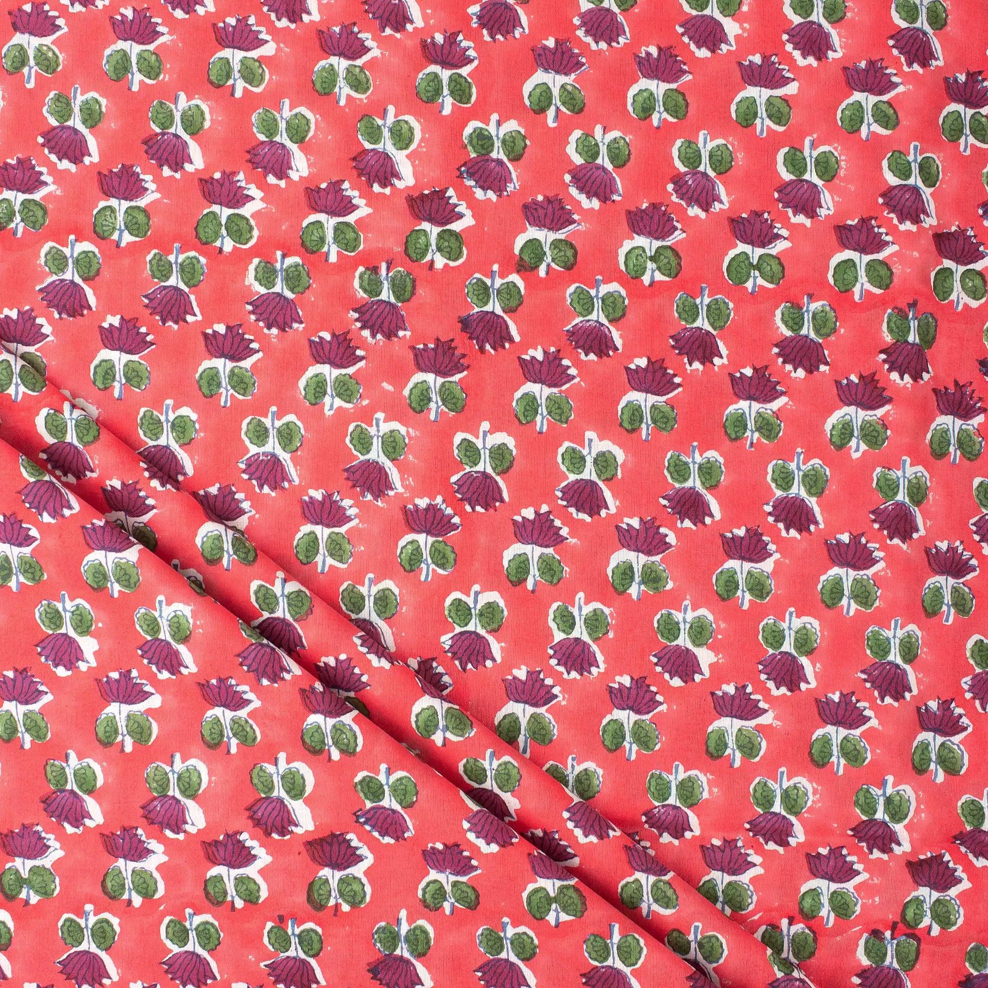 Indian Red Floral Pure Cotton Fabric