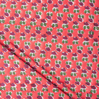 Indian Red Floral Pure Cotton Fabric