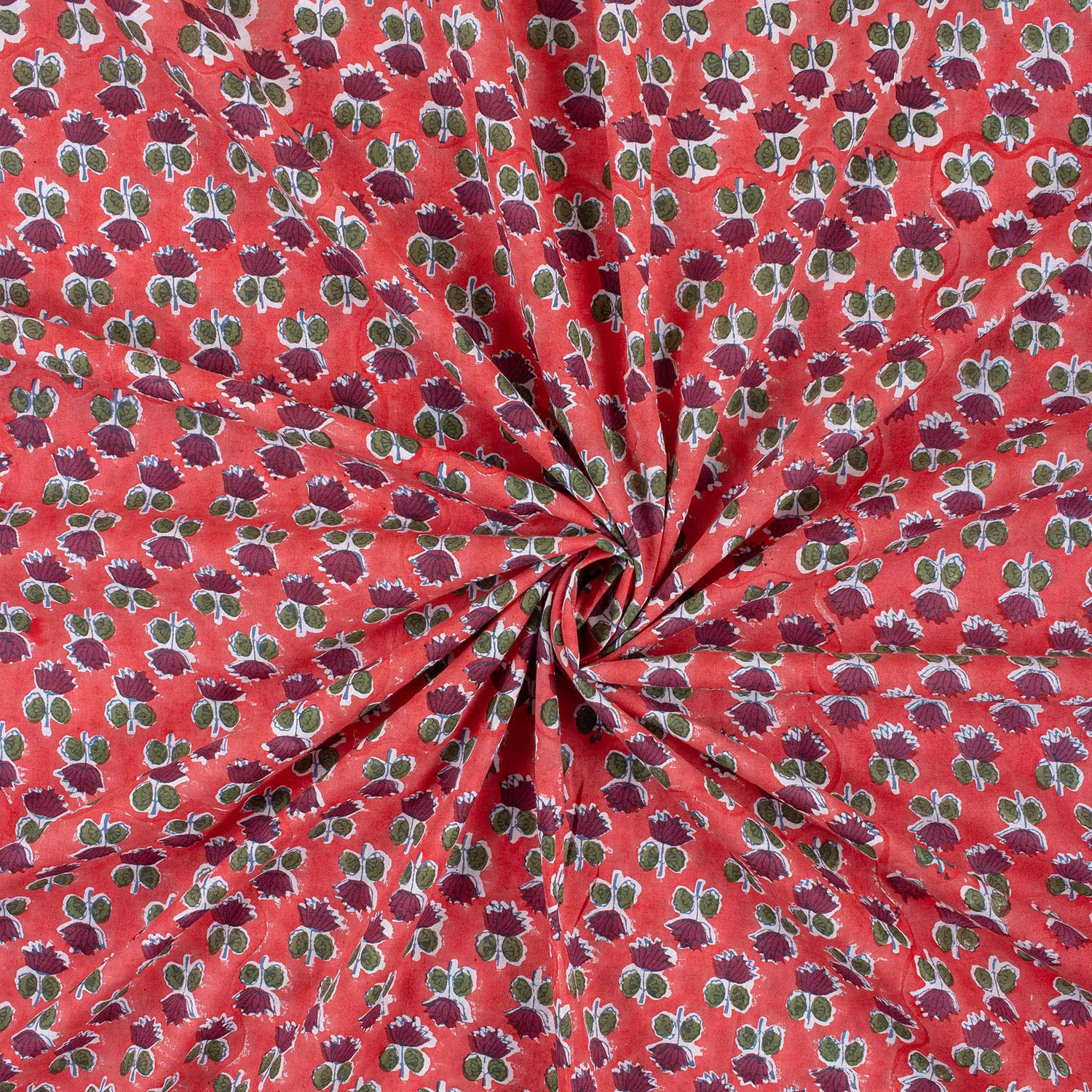 Indian Red Floral Pure Cotton Fabric