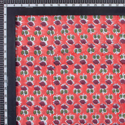 Indian Red Floral Pure Cotton Fabric