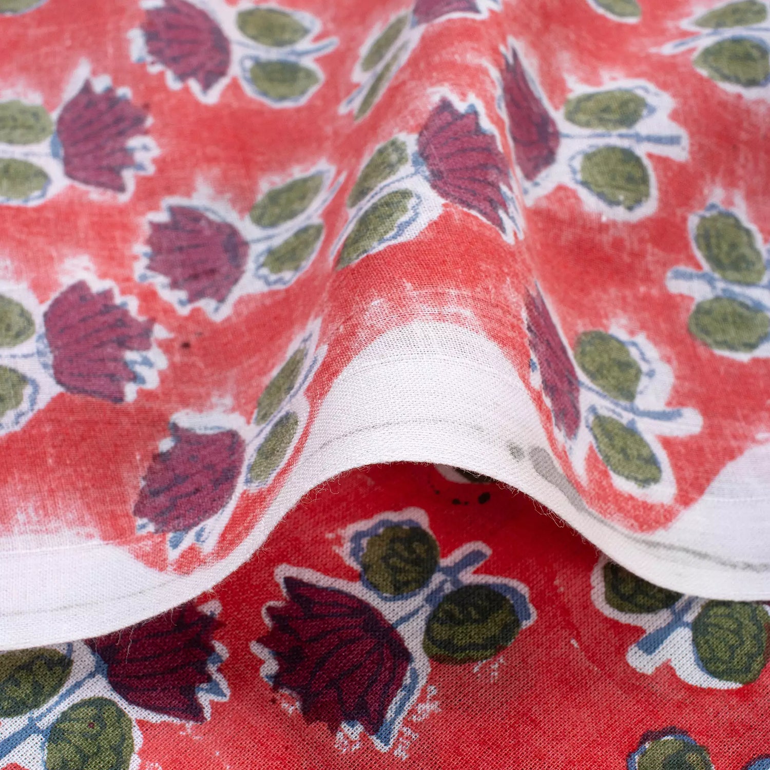 Indian Red Floral Pure Cotton Fabric