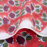 Indian Red Floral Pure Cotton Fabric