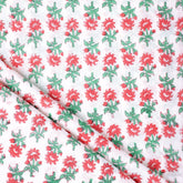Red Floral Hand Block Printed Cotton Fabric for Clothing