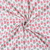Red Floral Hand Block Printed Cotton Fabric for Clothing