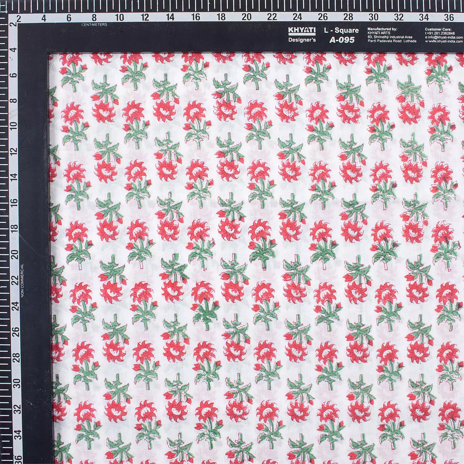 Red Floral Hand Block Printed Cotton Fabric for Clothing