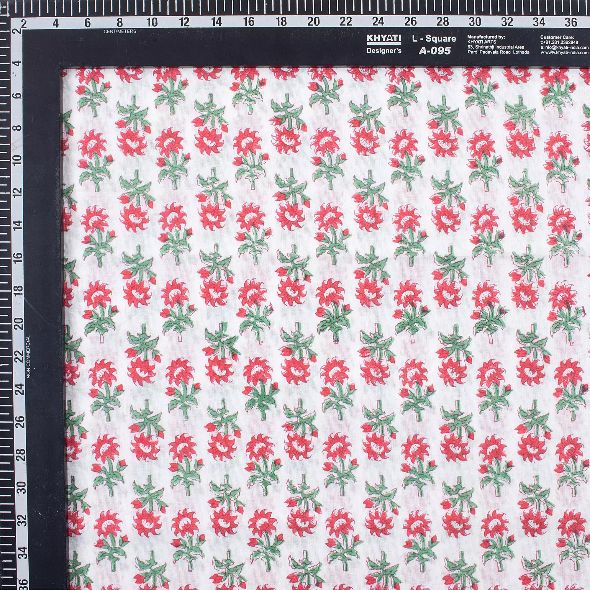 Red Floral Hand Block Printed Cotton Fabric for Clothing