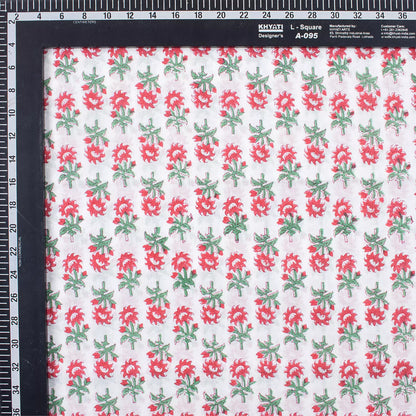 Red Floral Hand Block Printed Cotton Fabric for Clothing