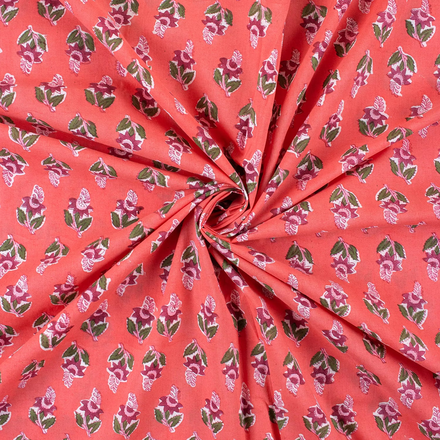 Indian Hand Block Printed Floral Cotton Fabric