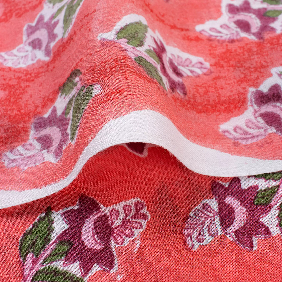 Indian Hand Block Printed Floral Cotton Fabric