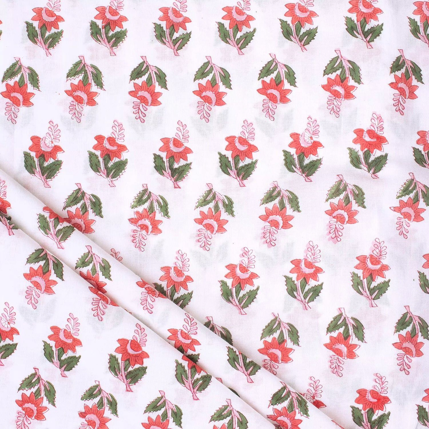 Pink Floral Handmade Cotton Fabric