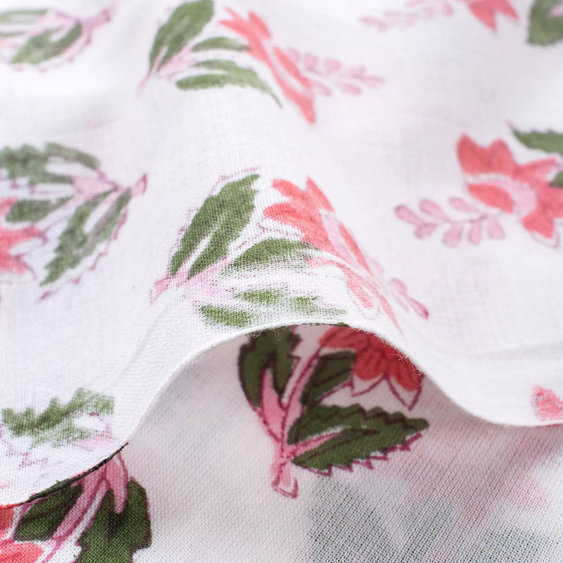 Pink Floral Handmade Cotton Fabric