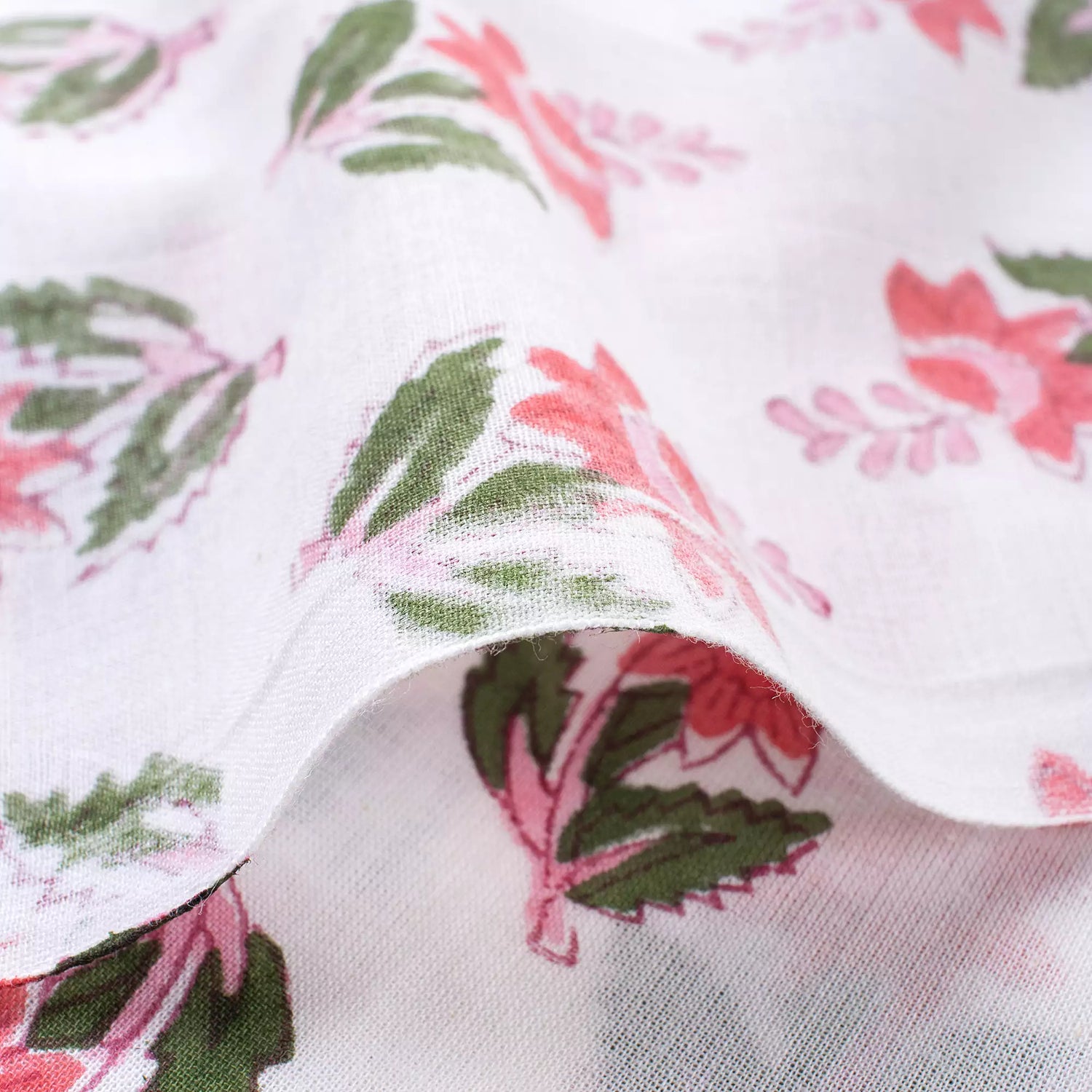 Pink Floral Handmade Cotton Fabric