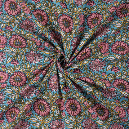 Online Sunflower Pure Cotton Hand Block Print Fabric