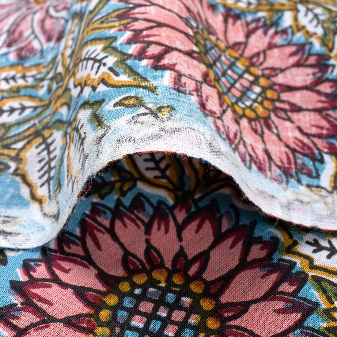Online Sunflower Pure Cotton Hand Block Print Fabric