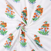 Premium Orange Floral Hand Block Print Fabric