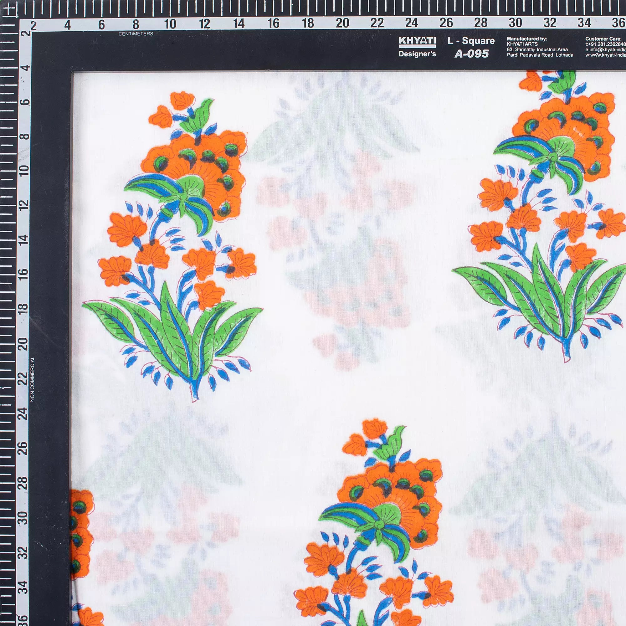 Premium Orange Floral Hand Block Print Fabric