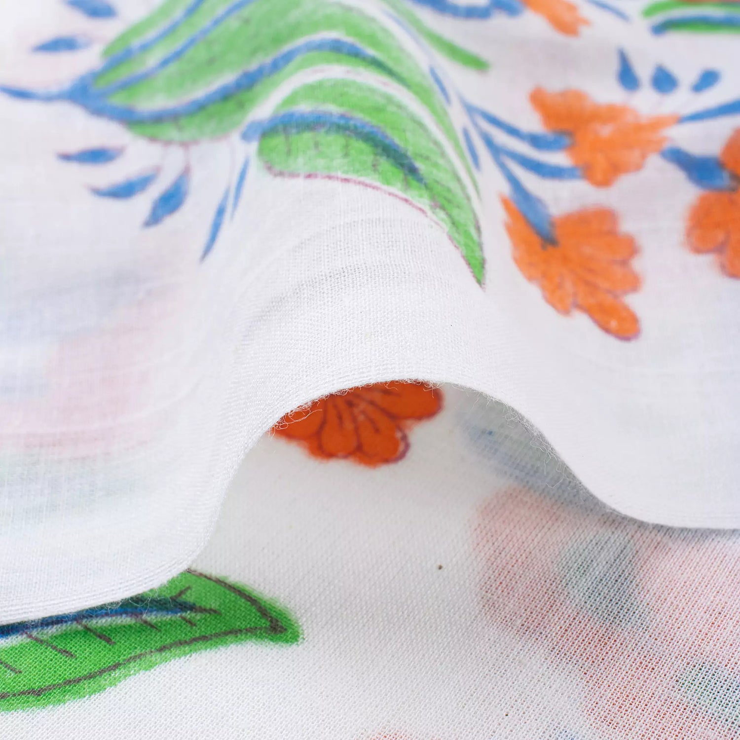 Premium Orange Floral Hand Block Print Fabric