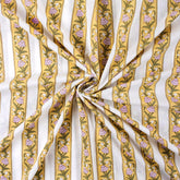 Yellow Stripe Hand Block Printed Indian Fabric