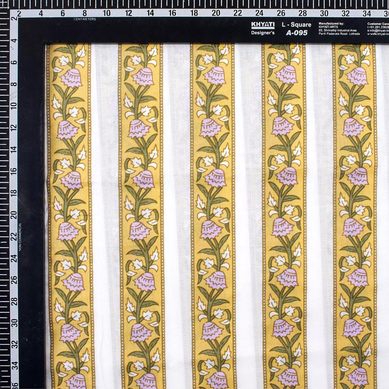 Yellow Stripe Hand Block Printed Indian Fabric