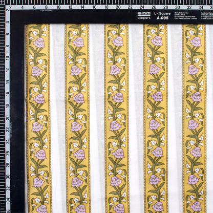 Yellow Stripe Hand Block Printed Indian Fabric