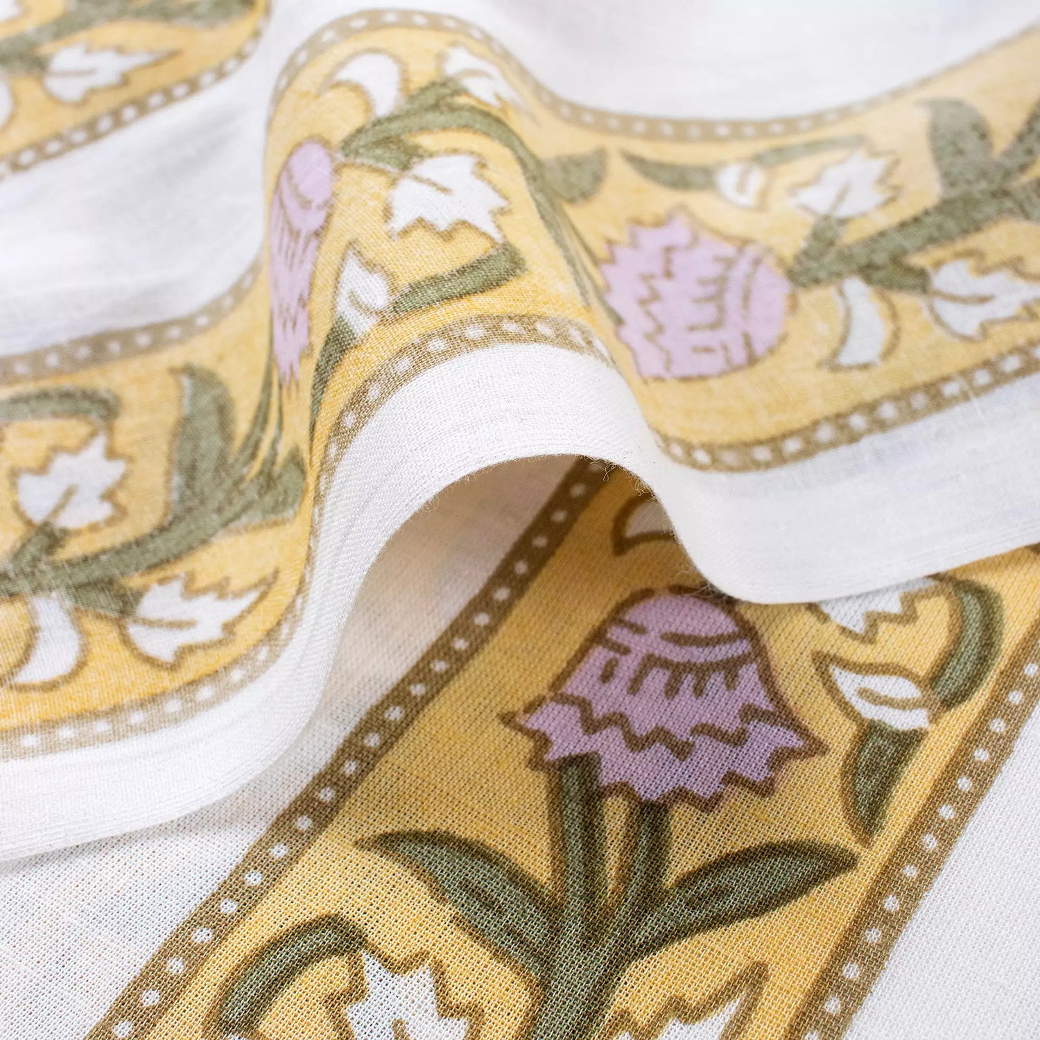 Yellow Stripe Hand Block Printed Indian Fabric