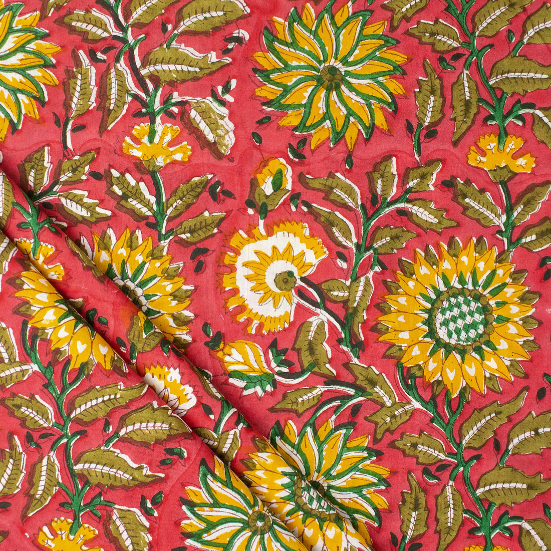 Sunflower Hand Block Printed Fabric for Dress in India