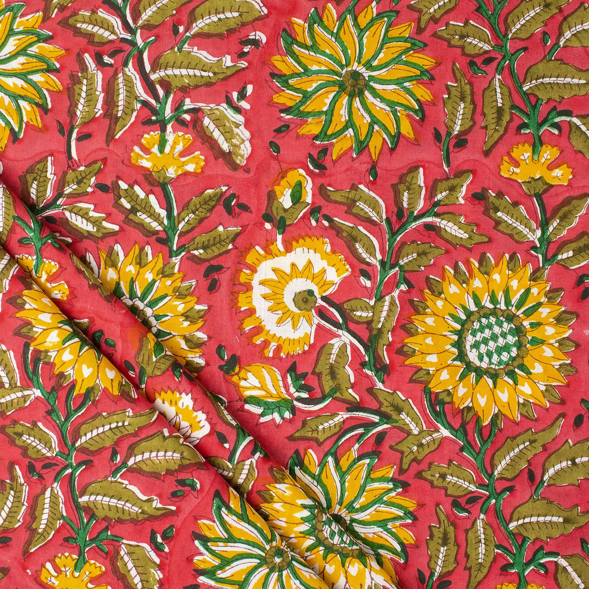 Sunflower Hand Block Printed Fabric for Dress in India