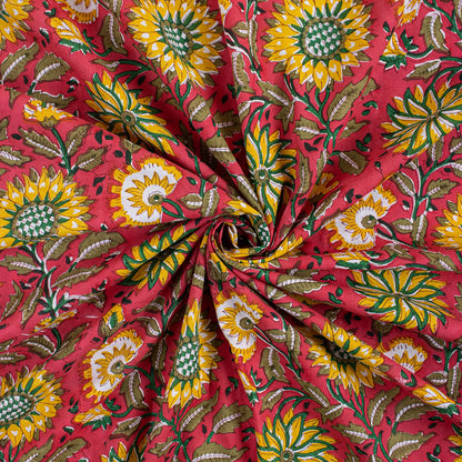 Sunflower Hand Block Printed Fabric for Dress in India