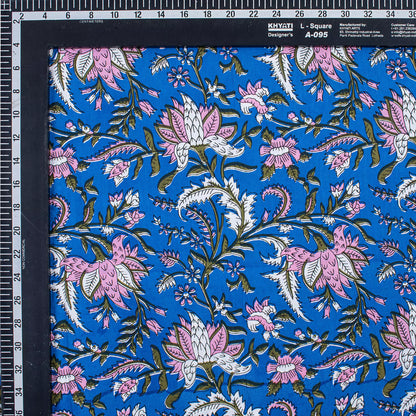 Blue Floral Hand Block Printed Fabric for Women