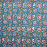 Indian Green Floral Hand Block Printed Organic Fabric