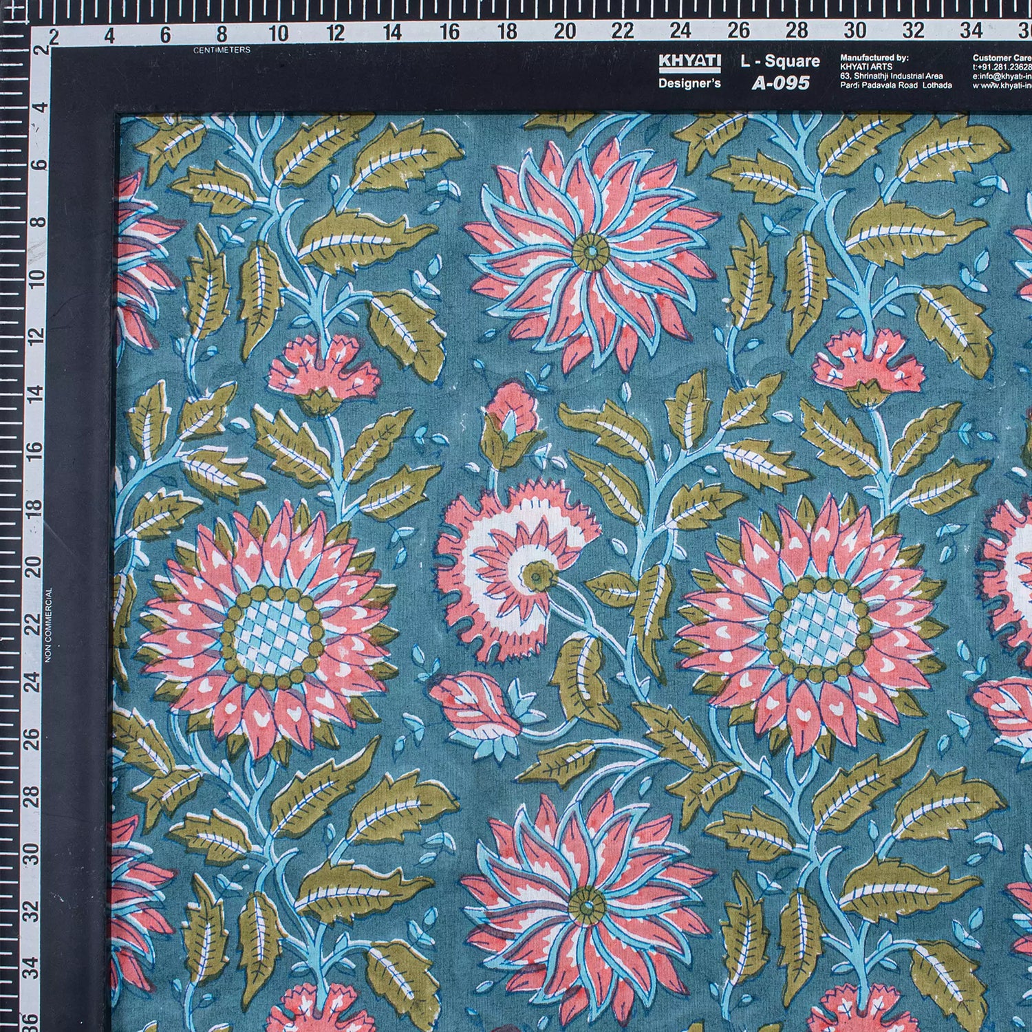 Indian Green Floral Hand Block Printed Organic Fabric