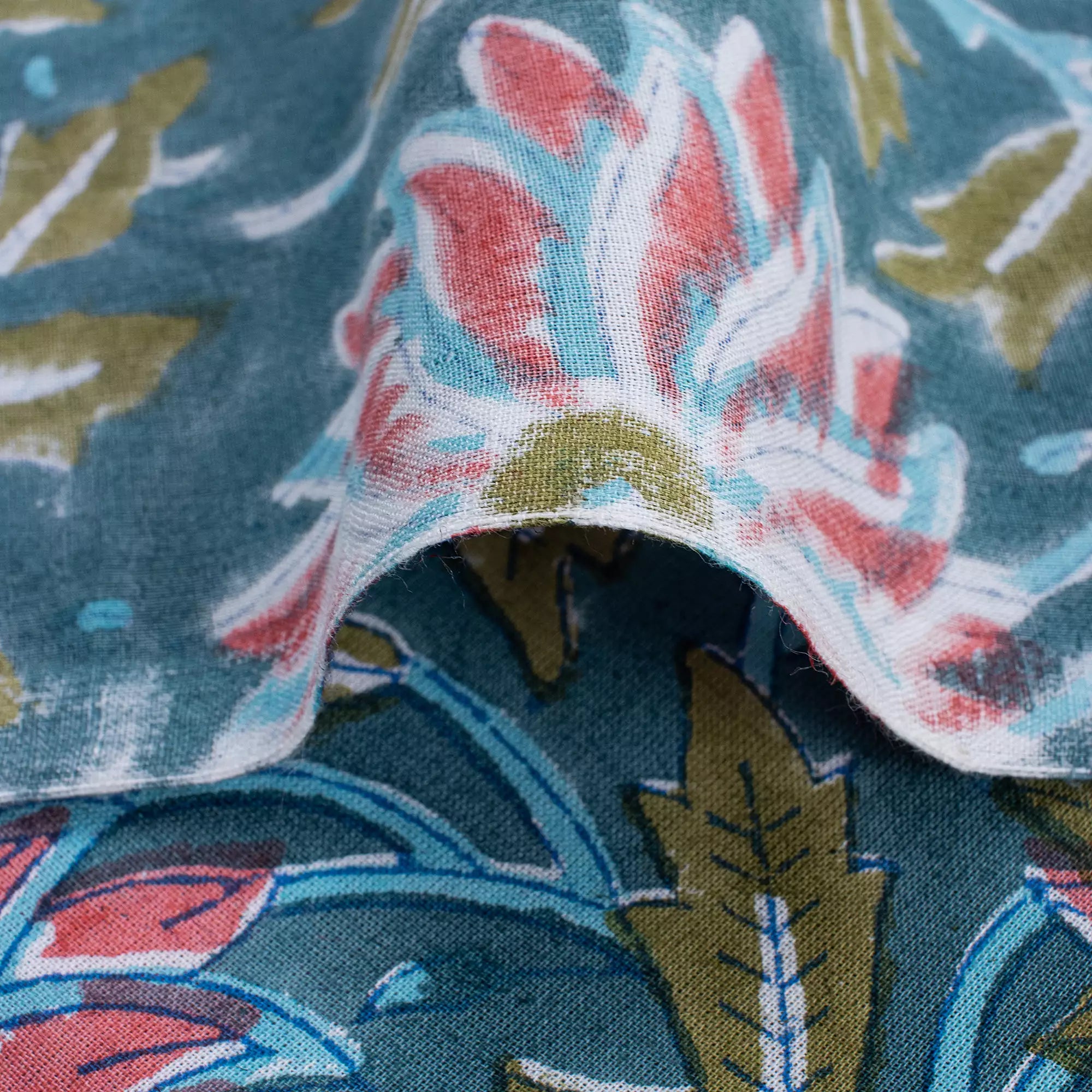 Indian Green Floral Hand Block Printed Organic Fabric