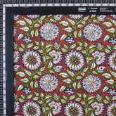 Red Floral Hand Block Printed Organic Cotton Fabric