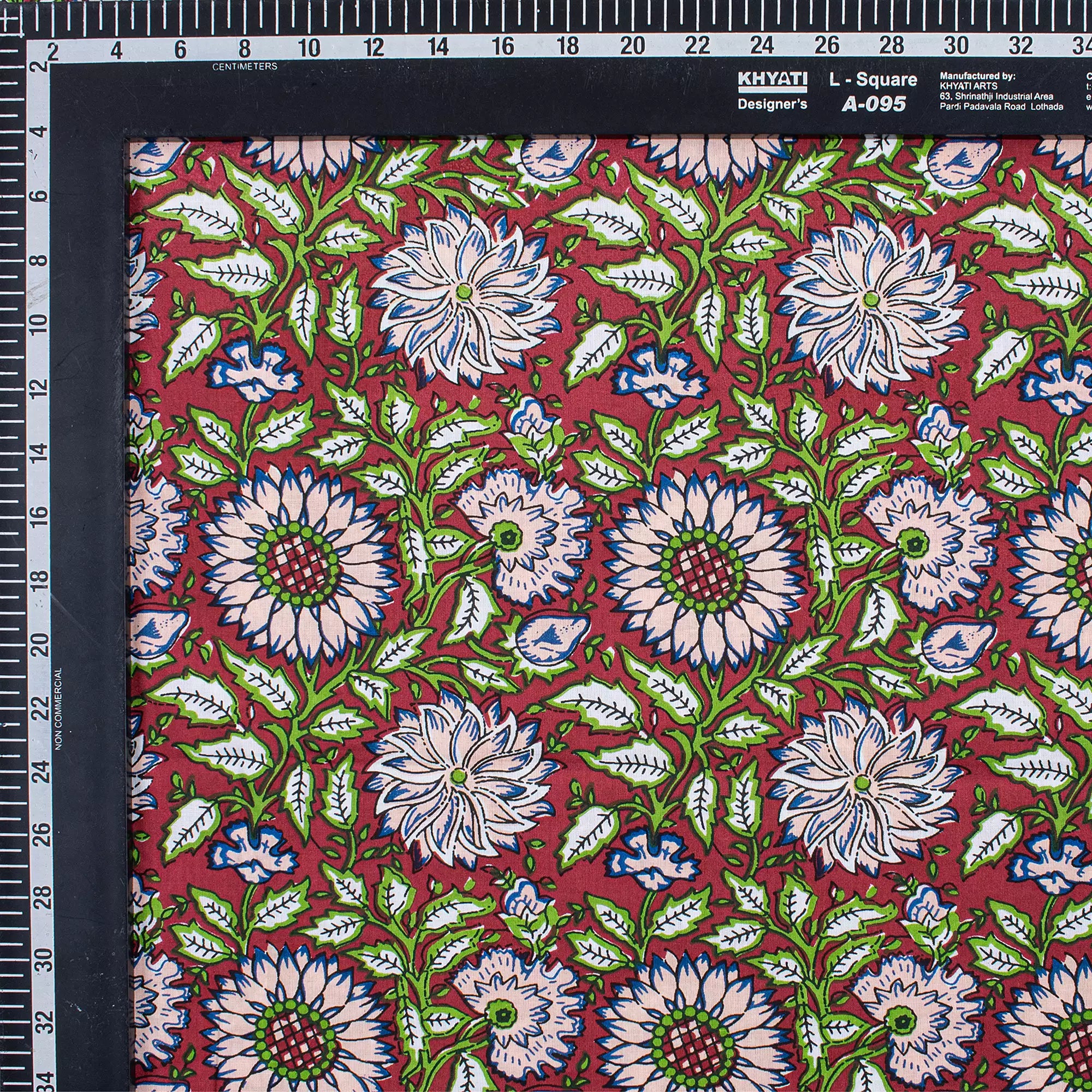 Red Floral Hand Block Printed Organic Cotton Fabric