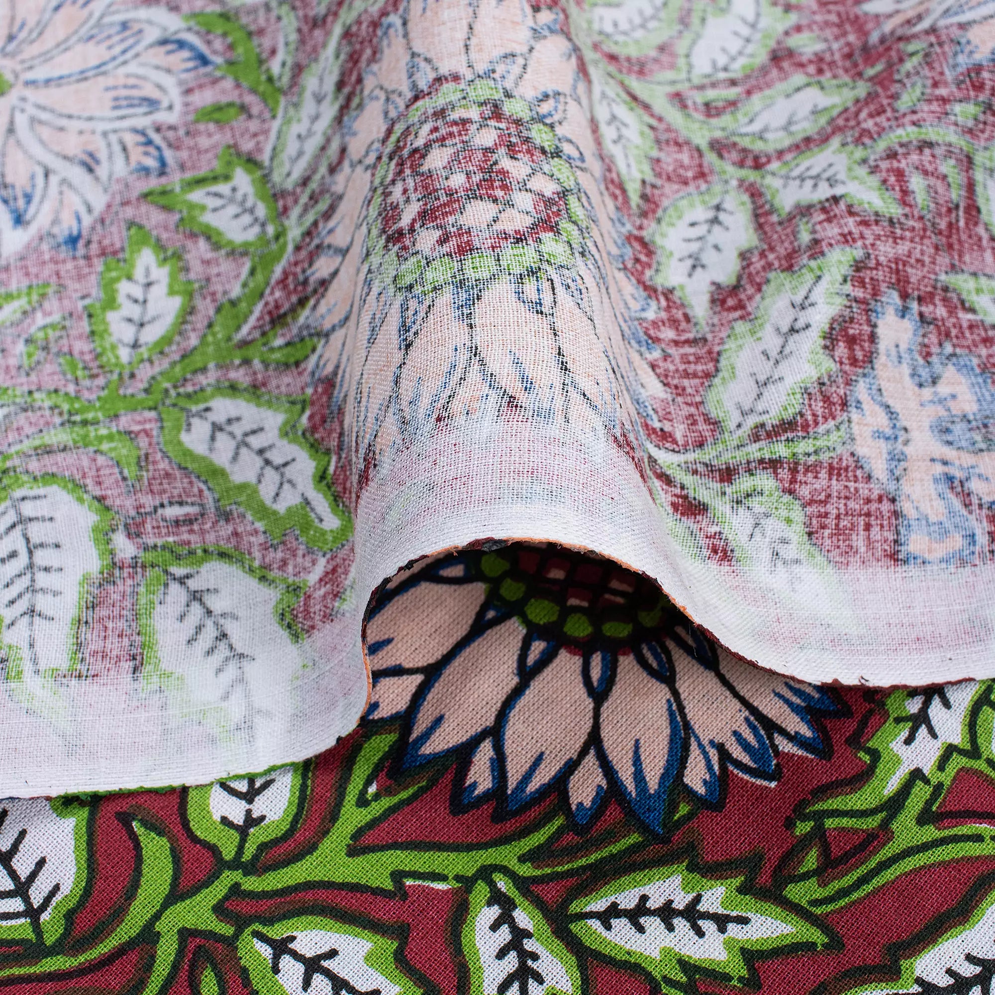 Red Floral Hand Block Printed Organic Cotton Fabric