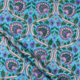 Premium Blue Floral Hand Block Print Fabric
