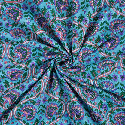 Premium Blue Floral Hand Block Print Fabric