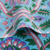 Premium Blue Floral Hand Block Print Fabric