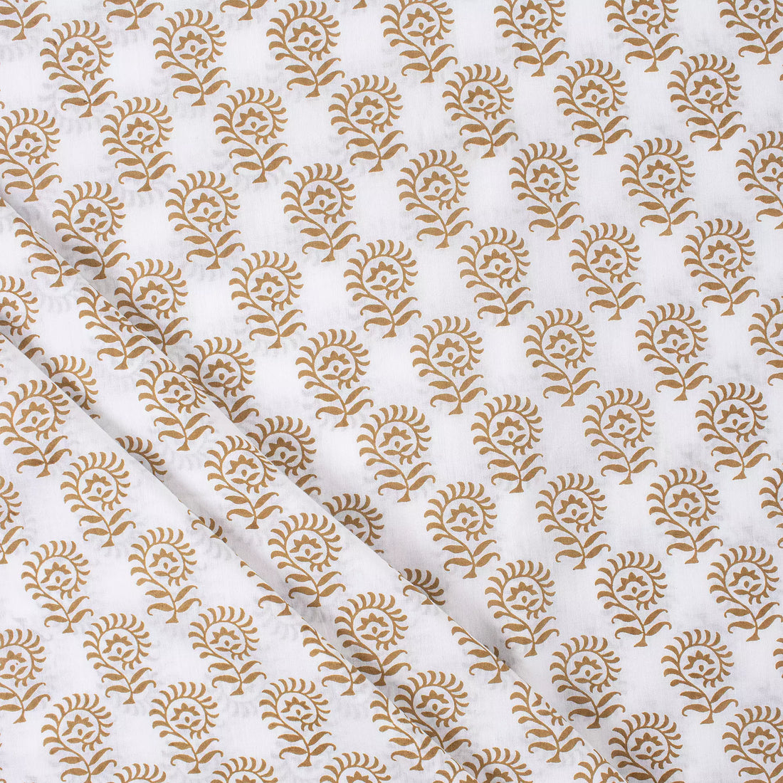Brown Floral Pure Cotton Hand Block Print Fabric