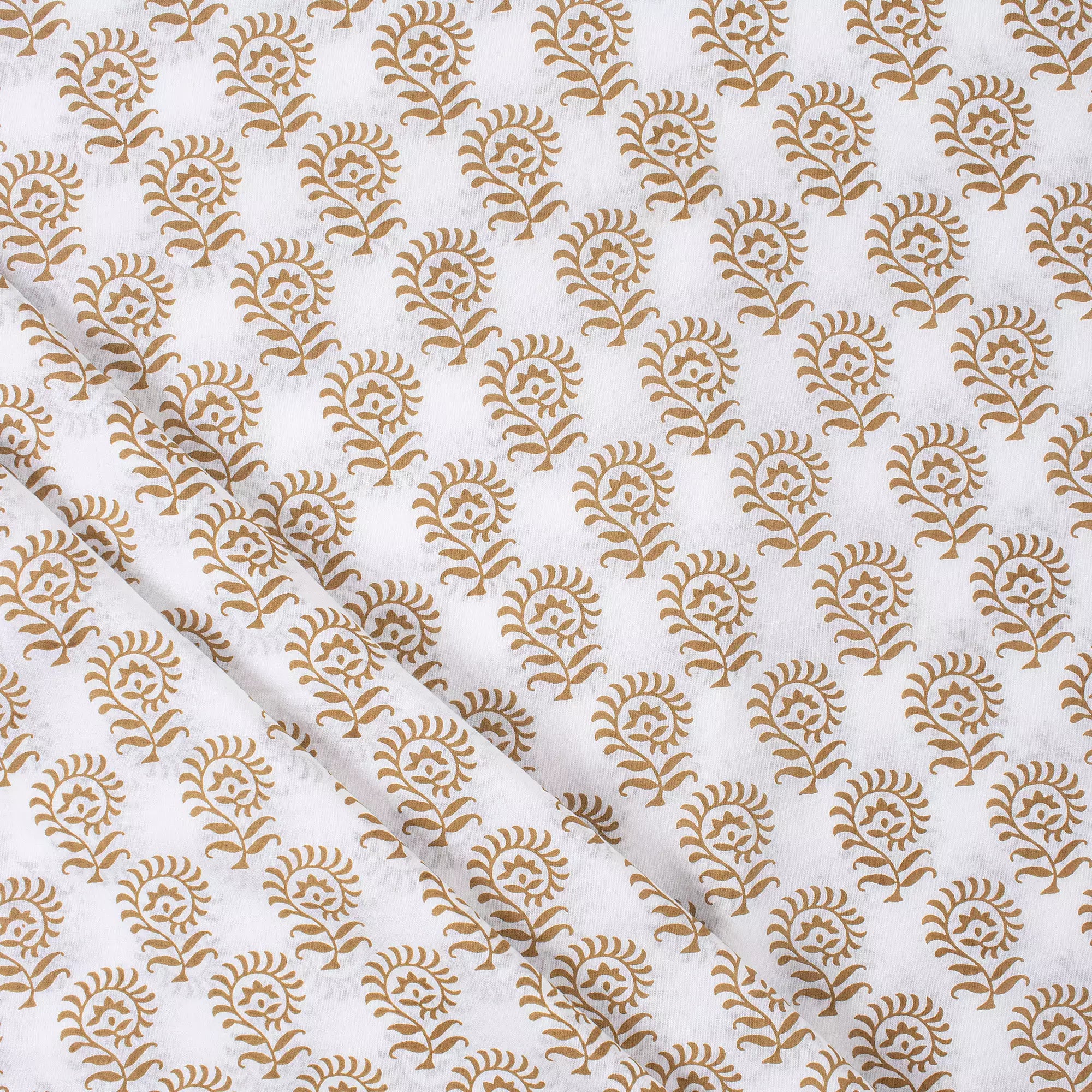 Brown Floral Pure Cotton Hand Block Print Fabric