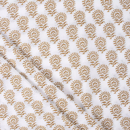 Brown Floral Pure Cotton Hand Block Print Fabric