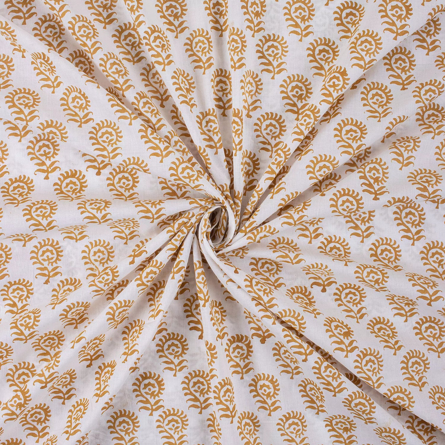 Brown Floral Pure Cotton Hand Block Print Fabric