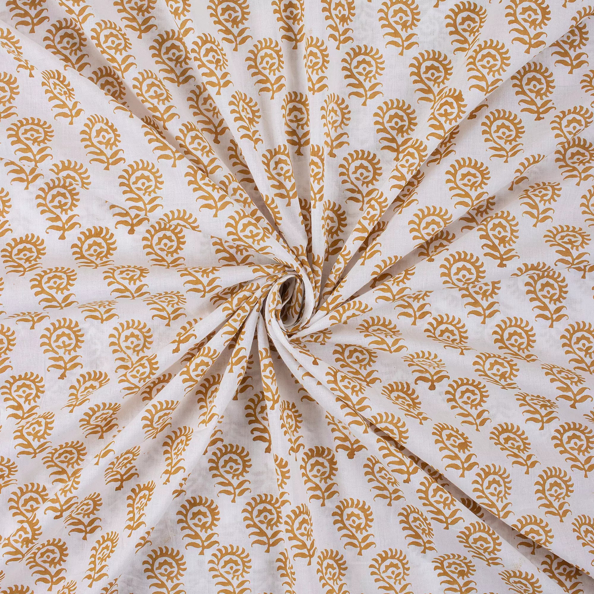 Brown Floral Pure Cotton Hand Block Print Fabric