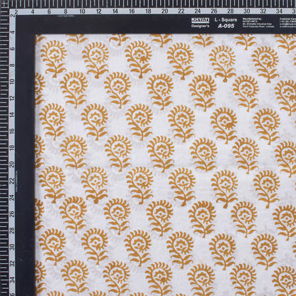 Brown Floral Pure Cotton Hand Block Print Fabric