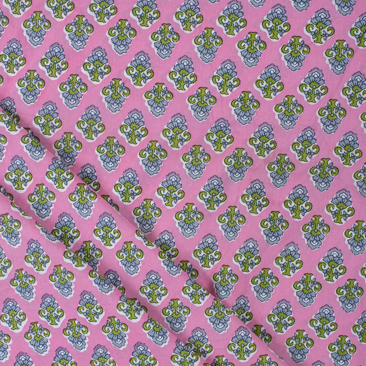 Hand Block Printed Organic Cotton Floral Fabric by Yard