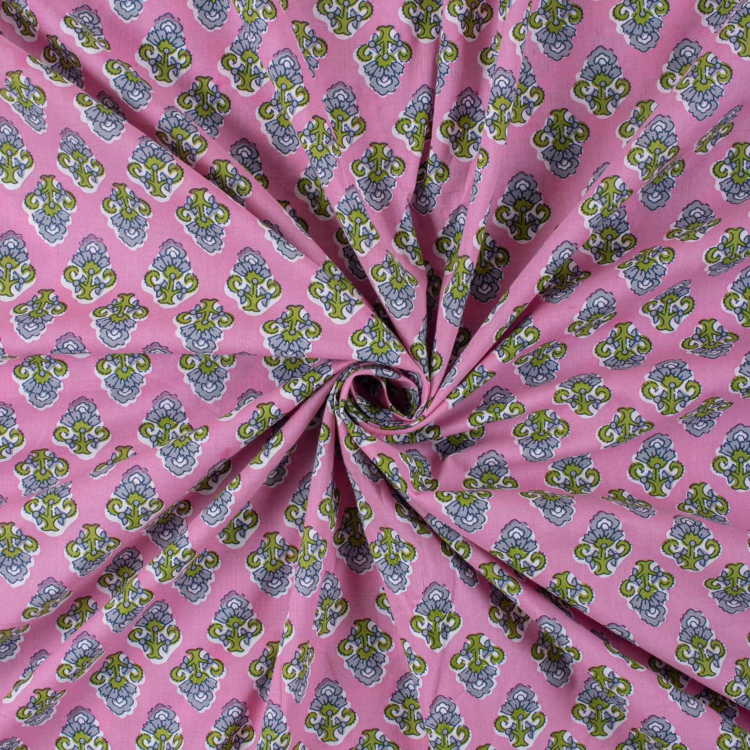 Hand Block Printed Organic Cotton Floral Fabric by Yard