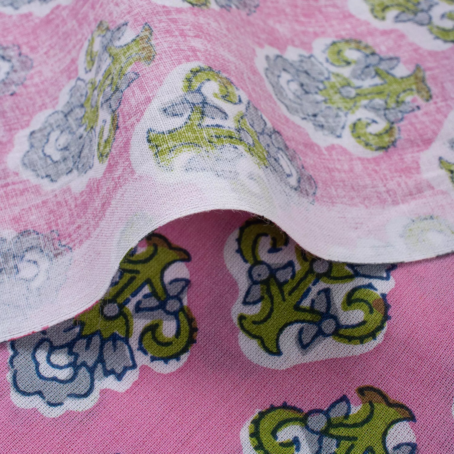 Hand Block Printed Organic Cotton Floral Fabric by Yard